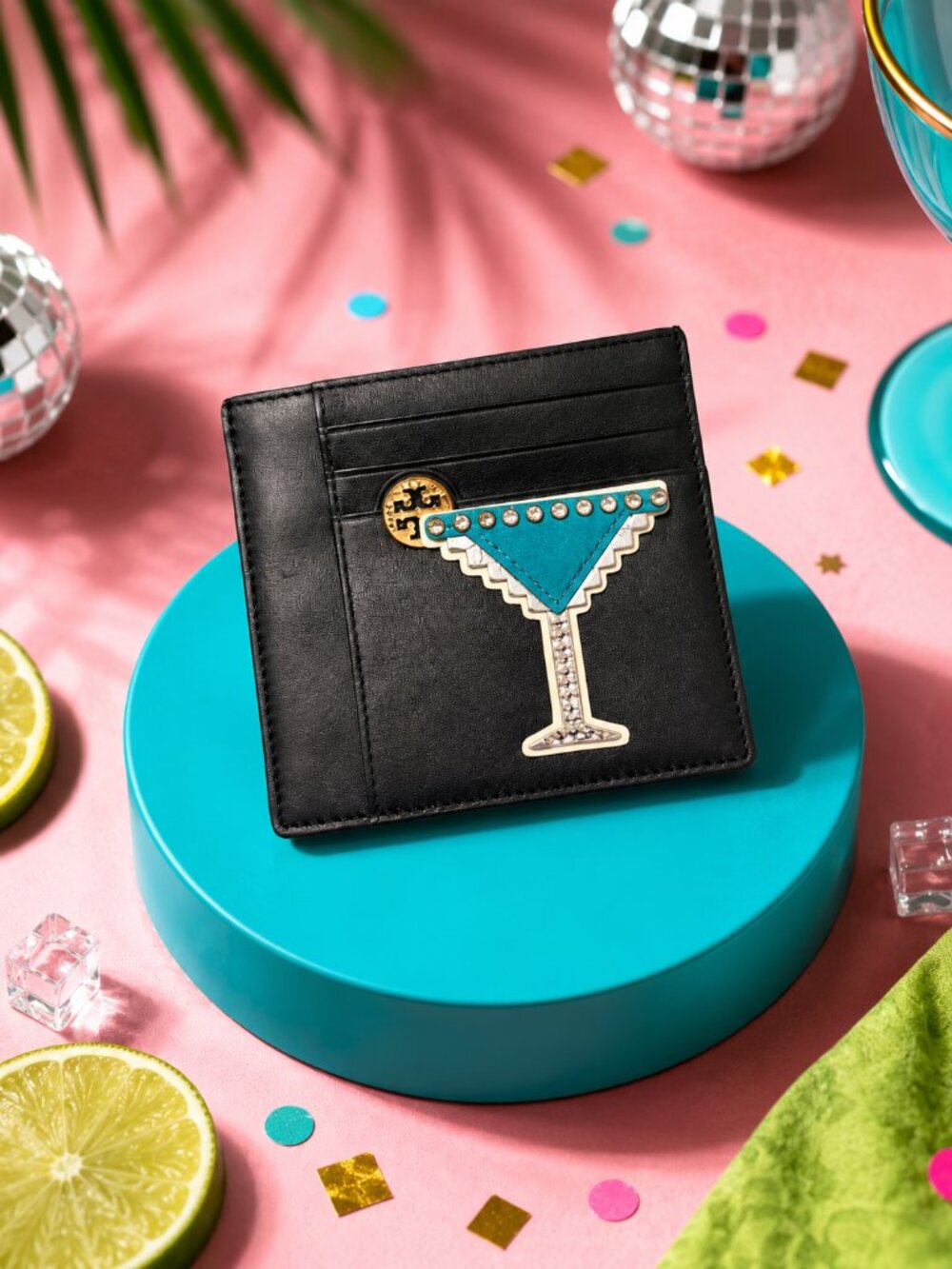 RARE!! Tory Burch Martini Applique Square Card Case